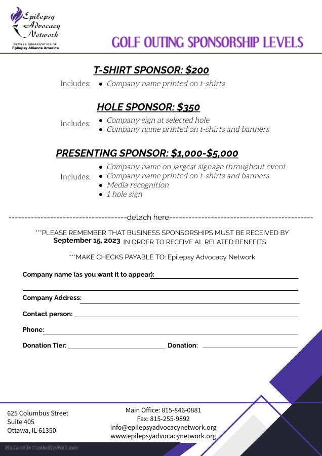 Golf Fundraiser Sponsorship Form – Epilepsy Advocacy Network